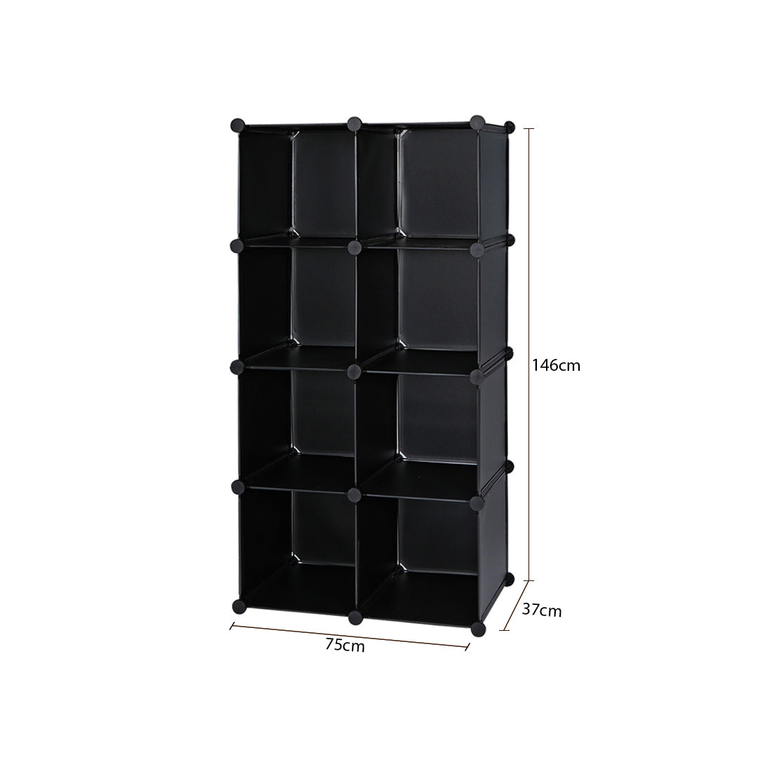 SOGA 4 Tier 8-Cube Black Portable Wardrobe Divide-Grid Modular Storage Organiser Foldable Closet - Cafe Supply