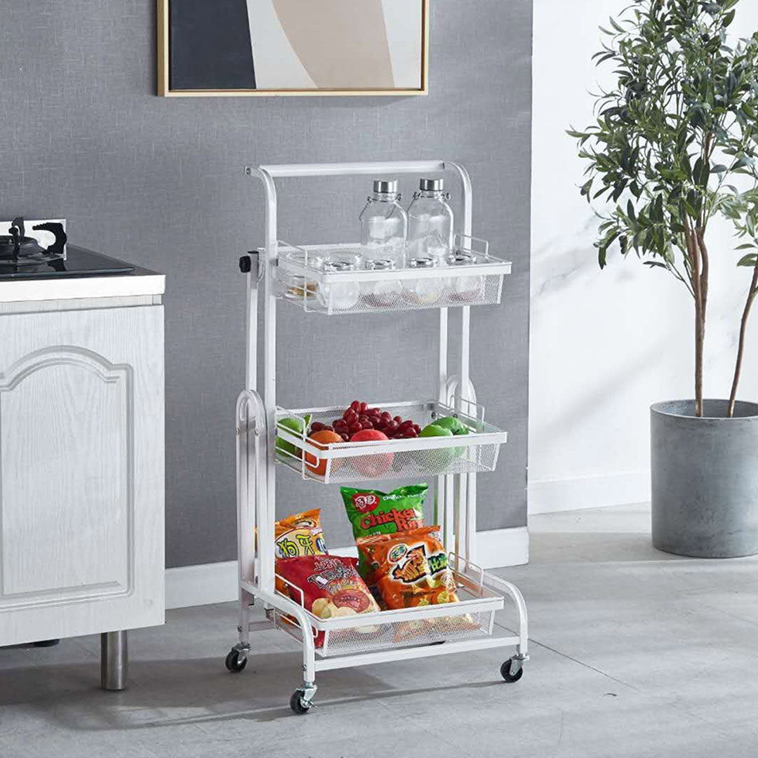 SOGA 2X 3 Tier Steel White Adjustable Kitchen Cart Multi-Functional Shelves Portable Storage Organizer with Wheels - Cafe Supply