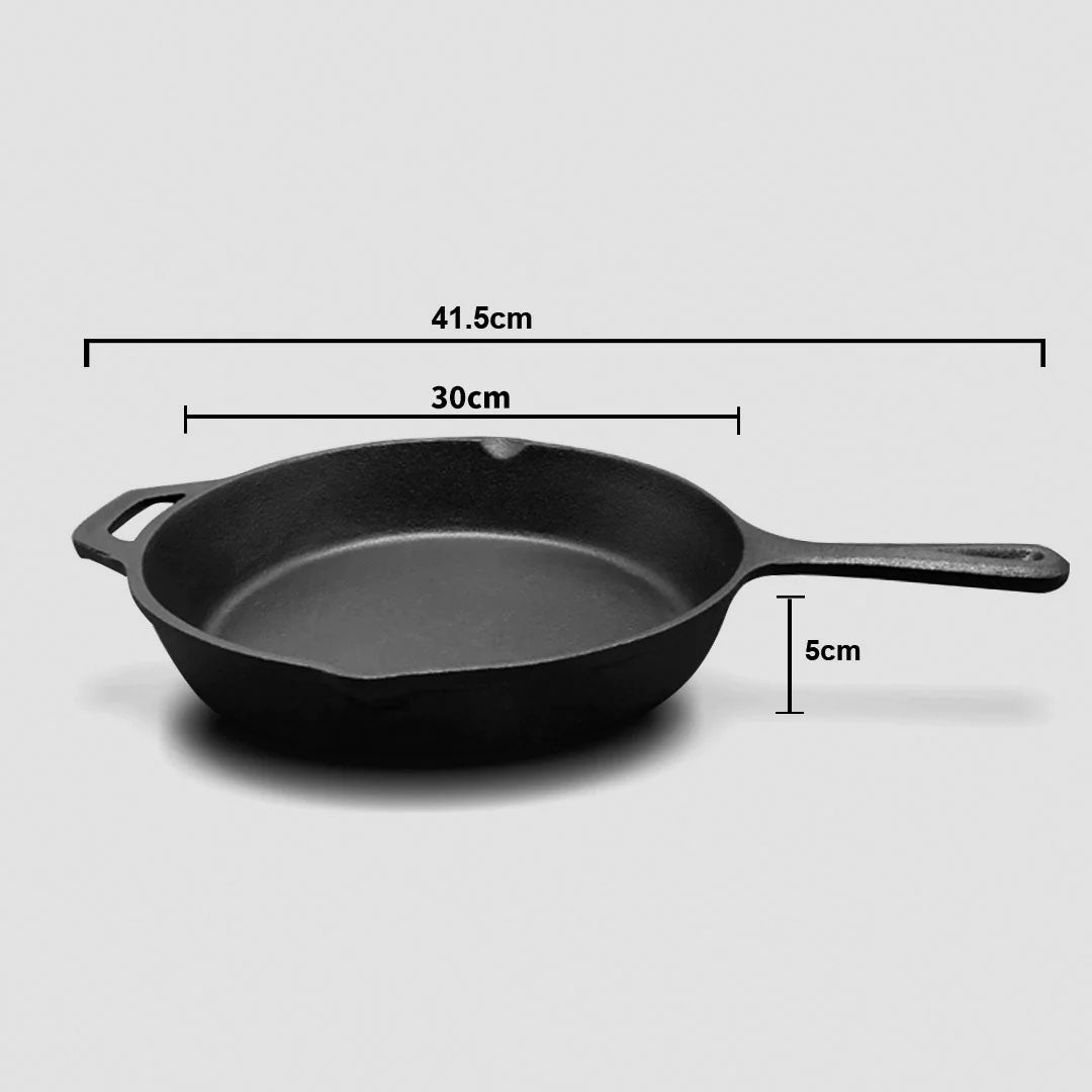 SOGA 30cm Round Cast Iron Frying Pan Skillet Steak Sizzle Platter with Helper Handle - Cafe Supply