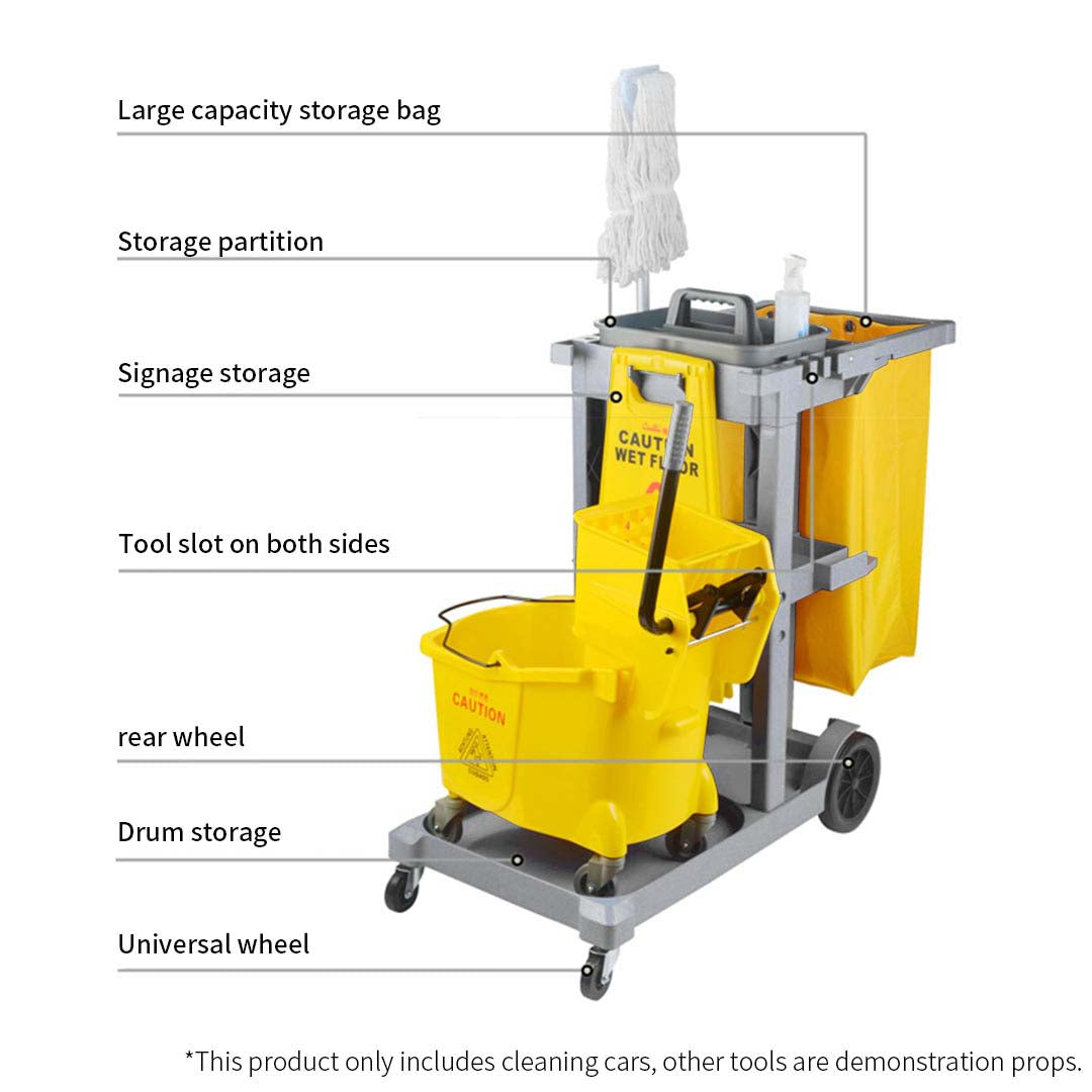 SOGA 2X 3 Tier Multifunction Janitor Cleaning Waste Cart Trolley and Waterproof Bag - Cafe Supply