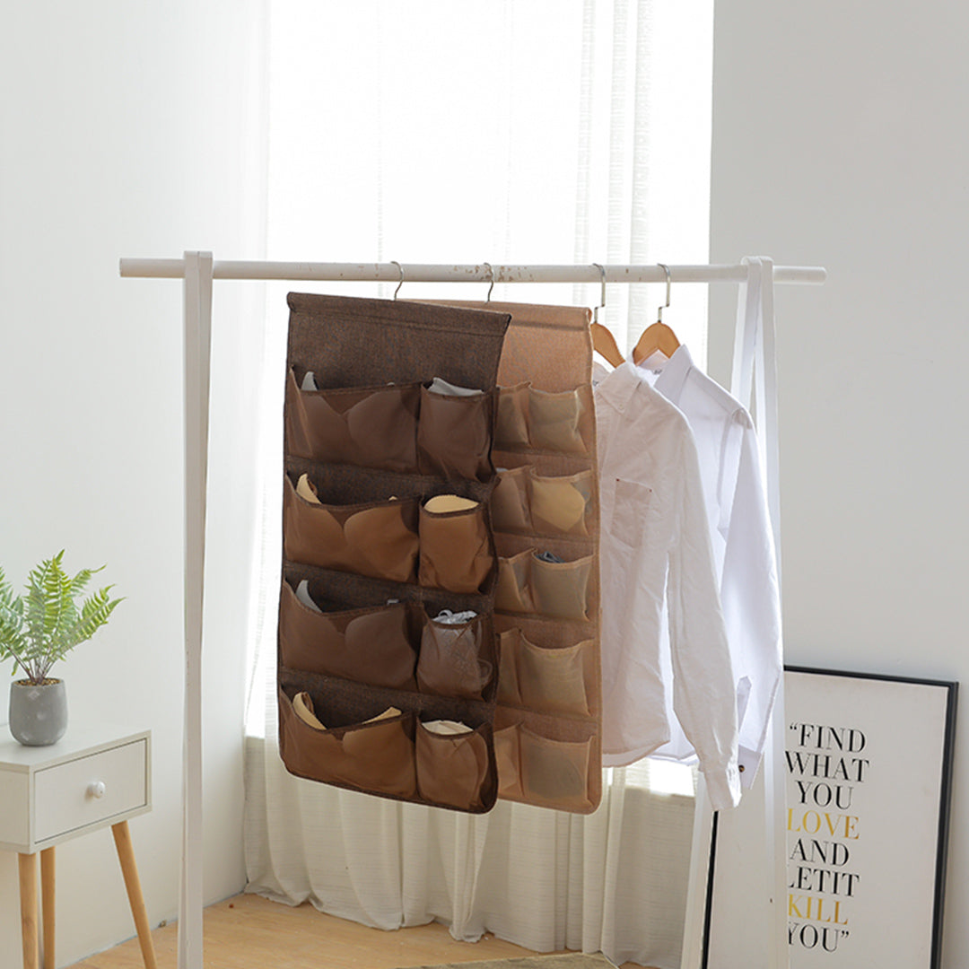 SOGA 2X Coffee Double Sided Hanging Storage Bag Underwear Bra Socks Mesh Pocket Hanger Home Organiser - Cafe Supply