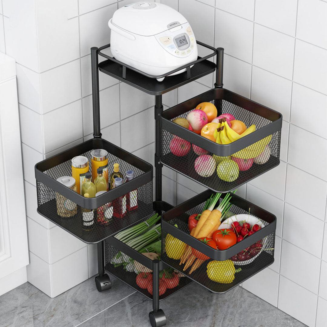 SOGA 4 Tier Steel Square Rotating Kitchen Cart Multi-Functional Shelves Portable Storage Organizer with Wheels - Cafe Supply