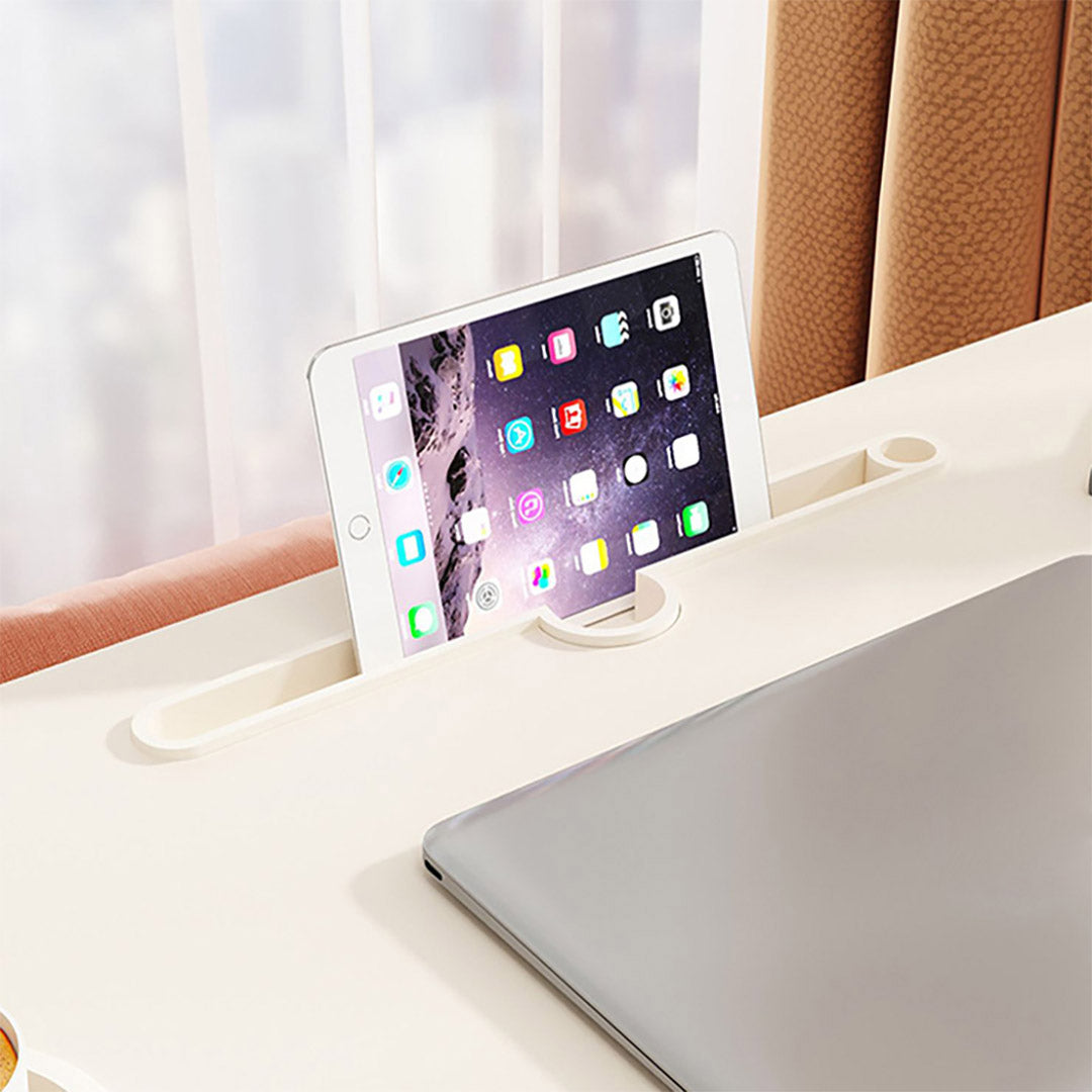 SOGA 2X White Portable Bed Table Adjustable Folding Mini Desk With Cup-Holder Home Decor - Cafe Supply