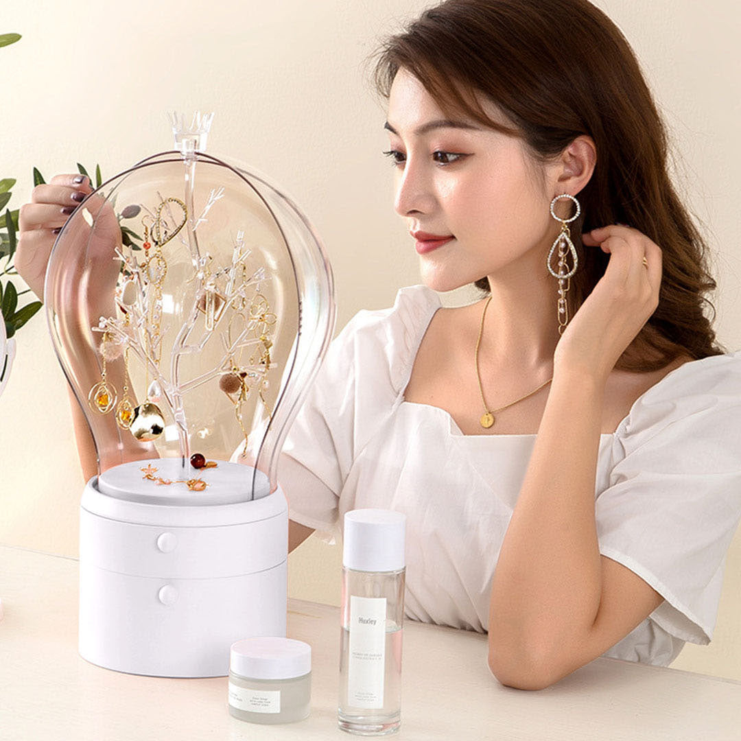 SOGA White 360 Degree Rotating LED Light 2 Layered Jewelry Storage Box Waterproof Dustproof Accessories Organiser - Cafe Supply