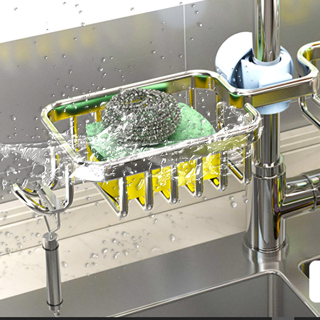 SOGA 2X Silver Kitchen Sink Organiser Faucet Soap Sponge Caddy Rack Drainer with Towel Bar Holder - Cafe Supply