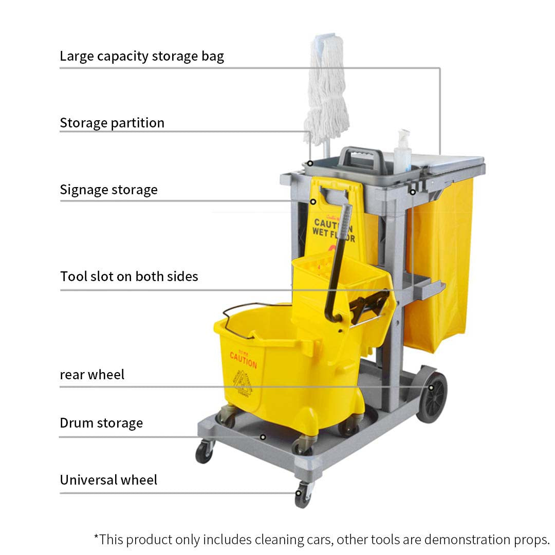SOGA 3 Tier Multifunction Janitor Cleaning Waste Cart Trolley and Waterproof Bag with Lid - Cafe Supply