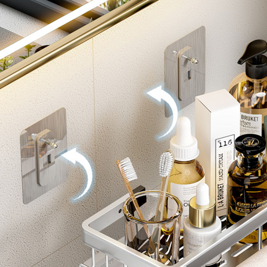 SOGA 2X Silver Wall-Mounted Rectangular Bathroom Storage Organiser Space Saving Adhesive Shelf Rack - Cafe Supply