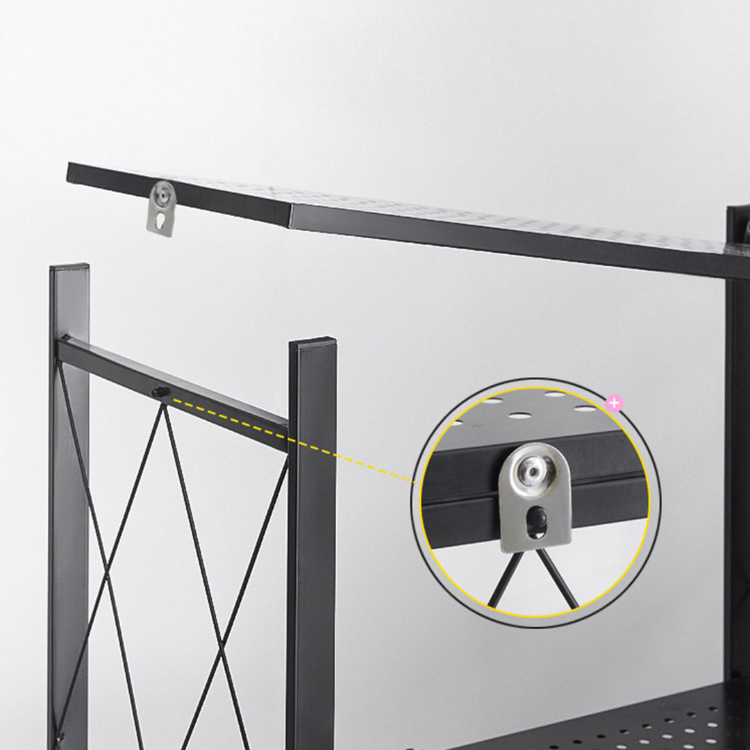 SOGA 4 Tier Steel Black Foldable Kitchen Cart Multi-Functional Shelves Portable Storage Organizer with Wheels - Cafe Supply