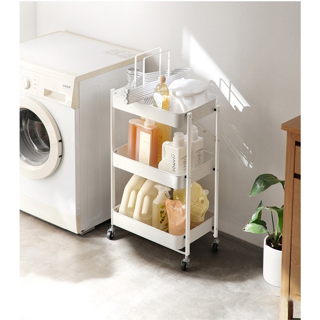 SOGA 3 Tier Steel White Foldable Kitchen Cart Multi-Functional Shelves Portable Storage Organizer with Wheels - Cafe Supply