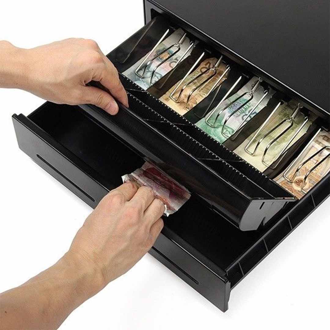 SOGA Black Heavy Duty Cash Drawer Electronic 4 Bills 8 Coins Cheque Slot Tray Pos 410 - Cafe Supply