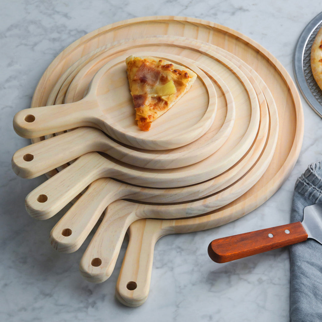 SOGA 8 inch Round Premium Wooden Pine Food Serving Tray Charcuterie Board Paddle Home Decor - Cafe Supply