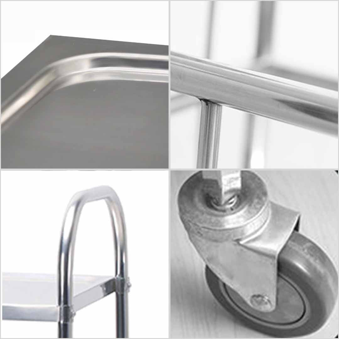 SOGA 2X 2 Tier 86x54x94cm Stainless Steel Kitchen Dinning Food Cart Trolley Utility Round Large - Cafe Supply