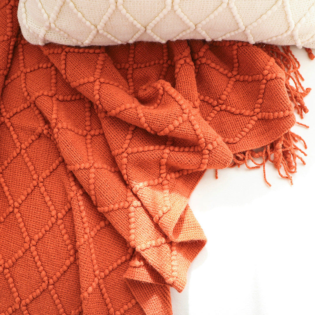 SOGA Red Diamond Pattern Knitted Throw Blanket Warm Cozy Woven Cover Couch Bed Sofa Home Decor with Tassels - Cafe Supply