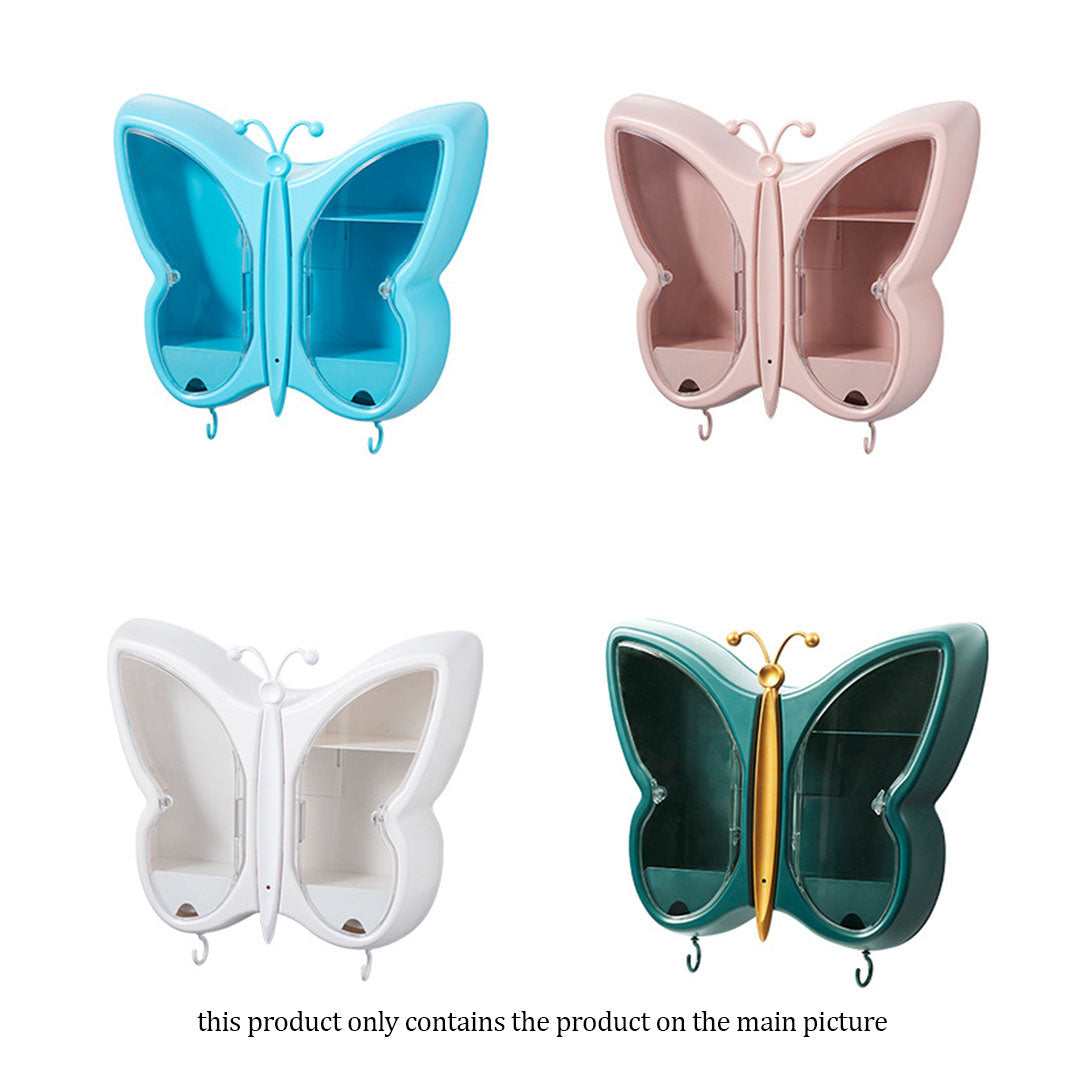 SOGA 2X Pink Butterfly Shape Wall-Mounted Makeup Organiser Dustproof Waterproof Bathroom Storage Box Home Decor - Cafe Supply