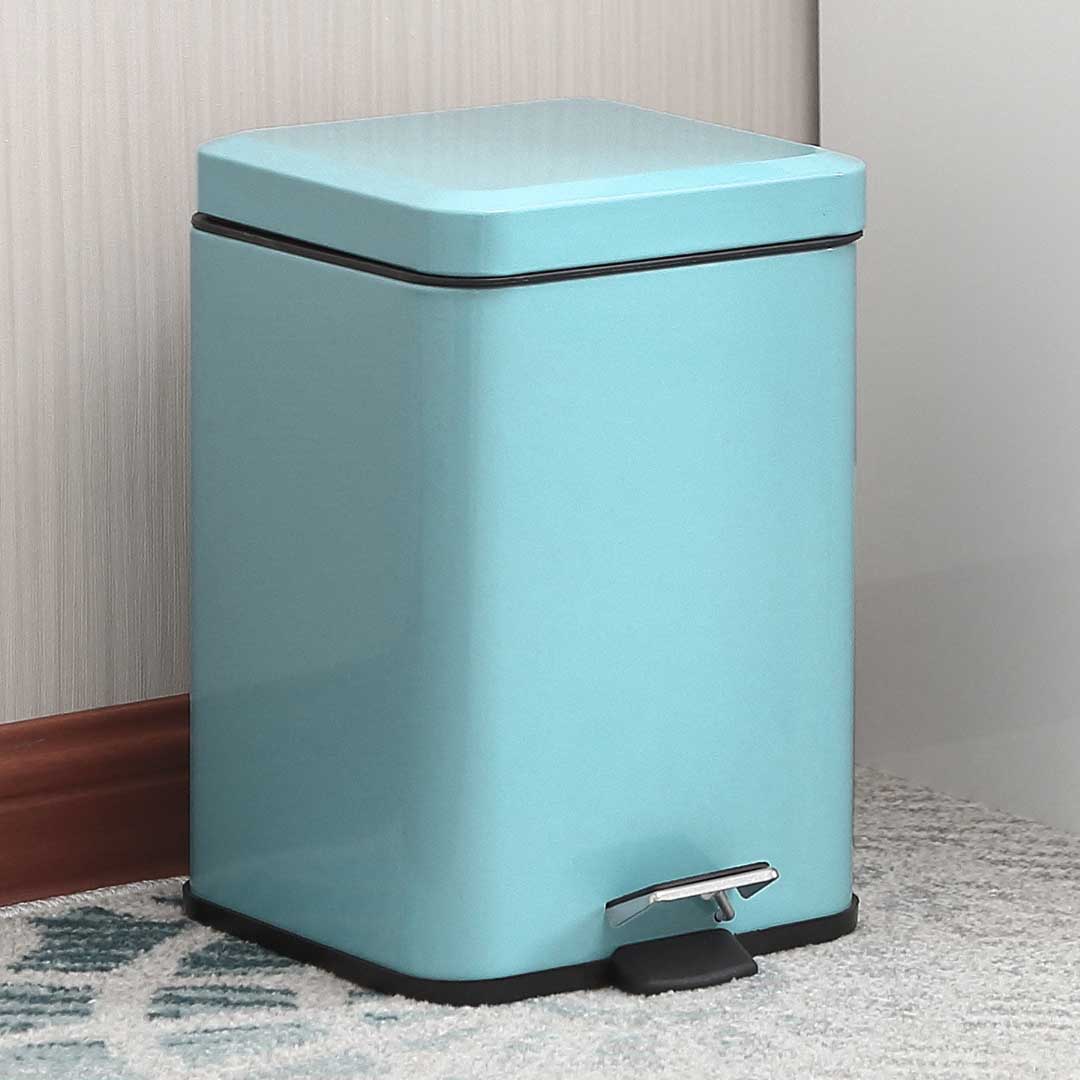 SOGA 2X 6L Foot Pedal Stainless Steel Rubbish Recycling Garbage Waste Trash Bin Square Blue - Cafe Supply