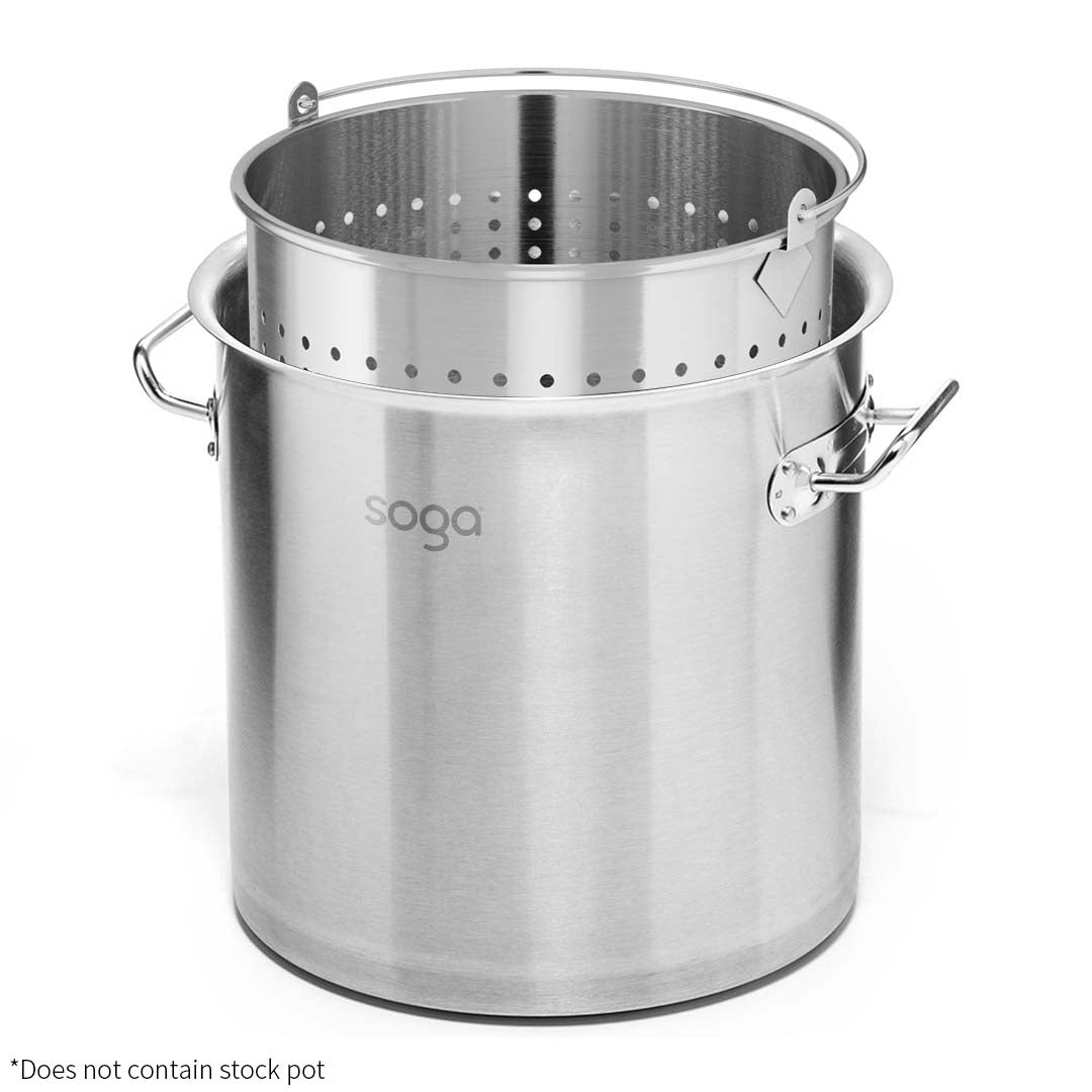 SOGA 21L 18/10 Stainless Steel Perforated Stockpot Basket Pasta Strainer with Handle - Cafe Supply