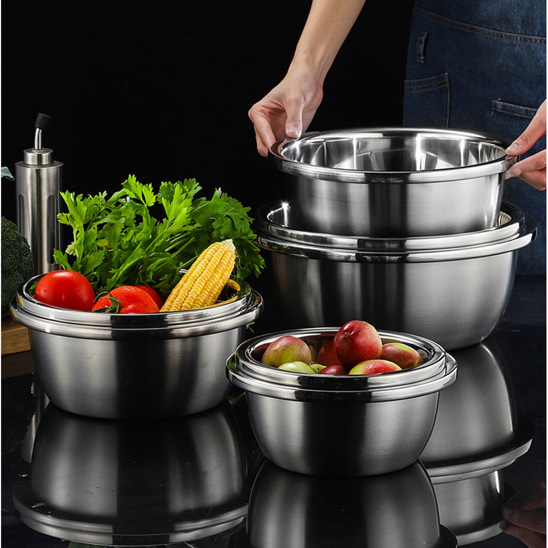 SOGA 5Pcs Deepen Polished Stainless Steel Stackable Baking Washing Mixing Bowls Set Food Storage Basin - Cafe Supply