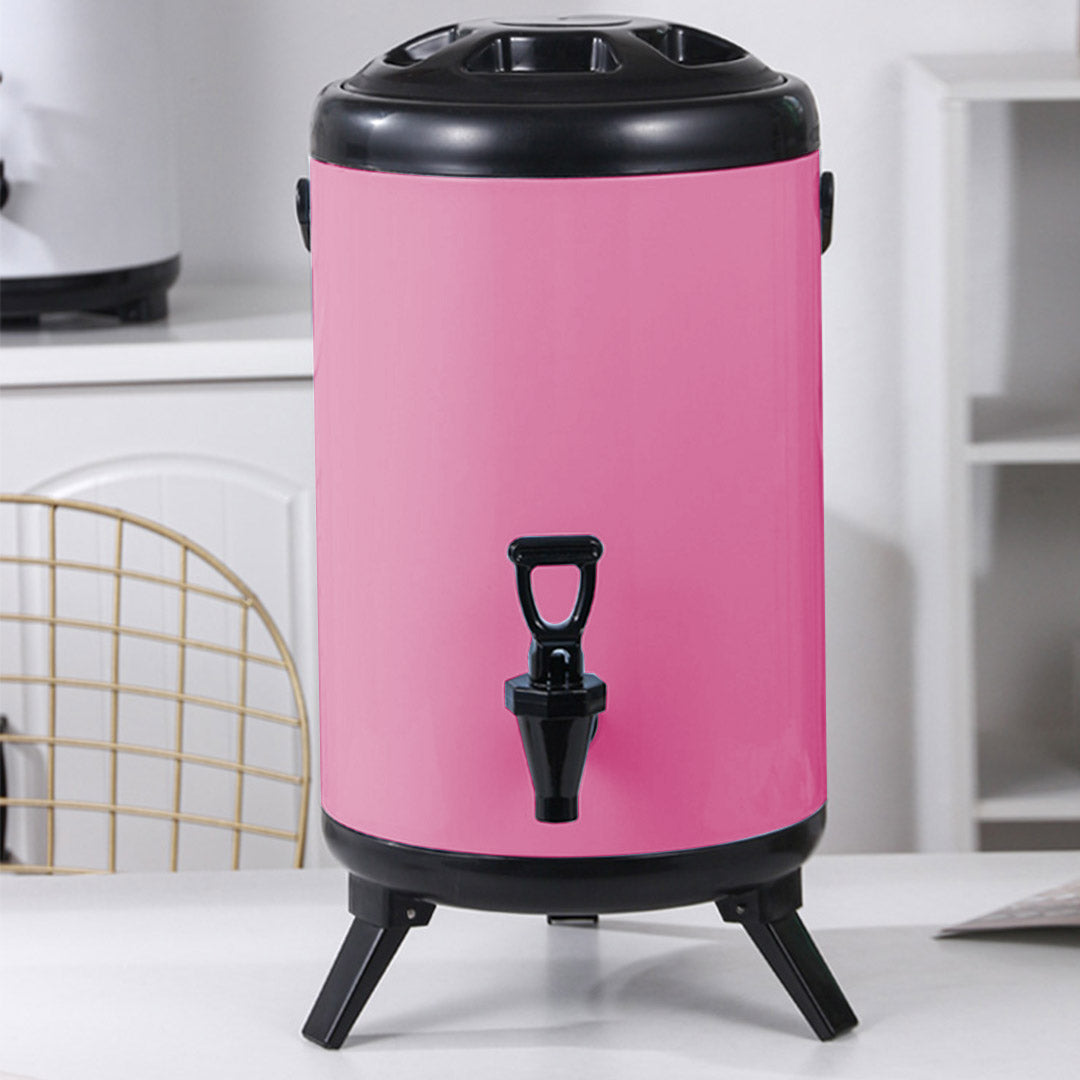 SOGA 2X 12L Stainless Steel Insulated Milk Tea Barrel Hot and Cold Beverage Dispenser Container with Faucet Pink - Cafe Supply