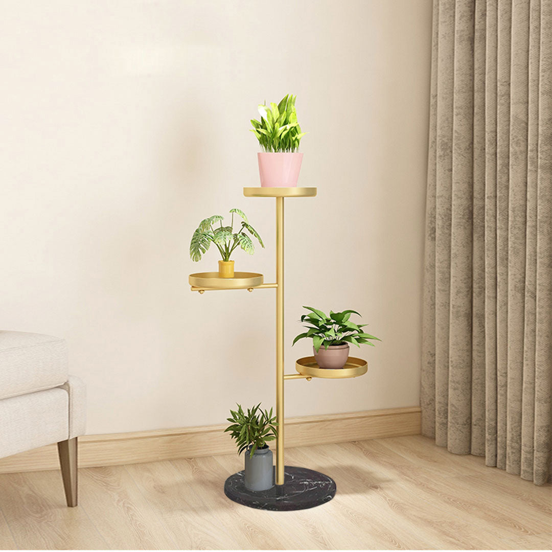 SOGA 3 Tier Gold Round Plant Stand Flowerpot Tray Display Living Room Balcony Metal Decorative Shelf - Cafe Supply