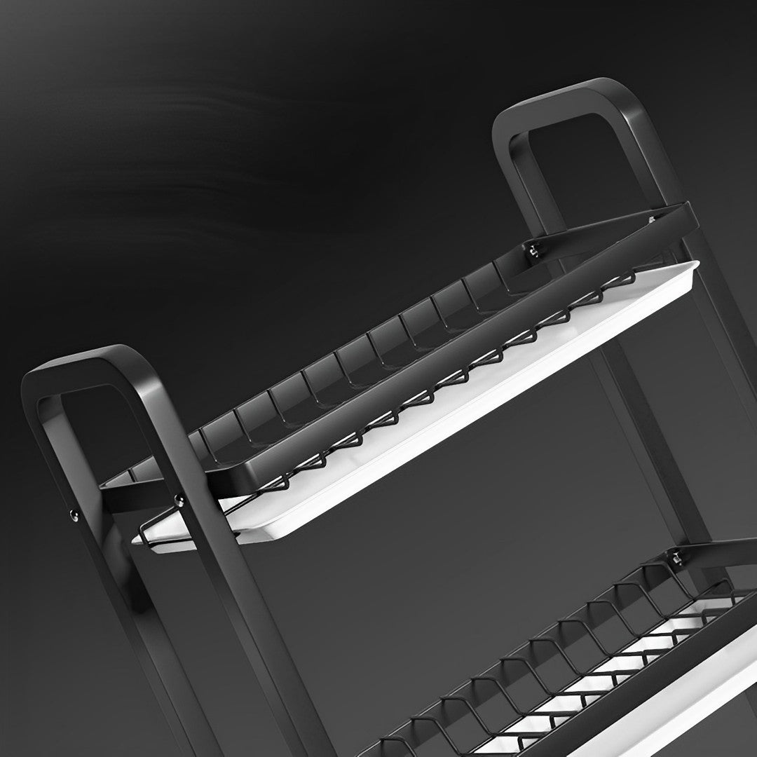 SOGA 3 Tier 62cm Steel Black Kitchen Countertop Drying Rack Dish Plate Cutlery Cutting Board Holder Dish Drainer Kitchen Organiser - Cafe Supply