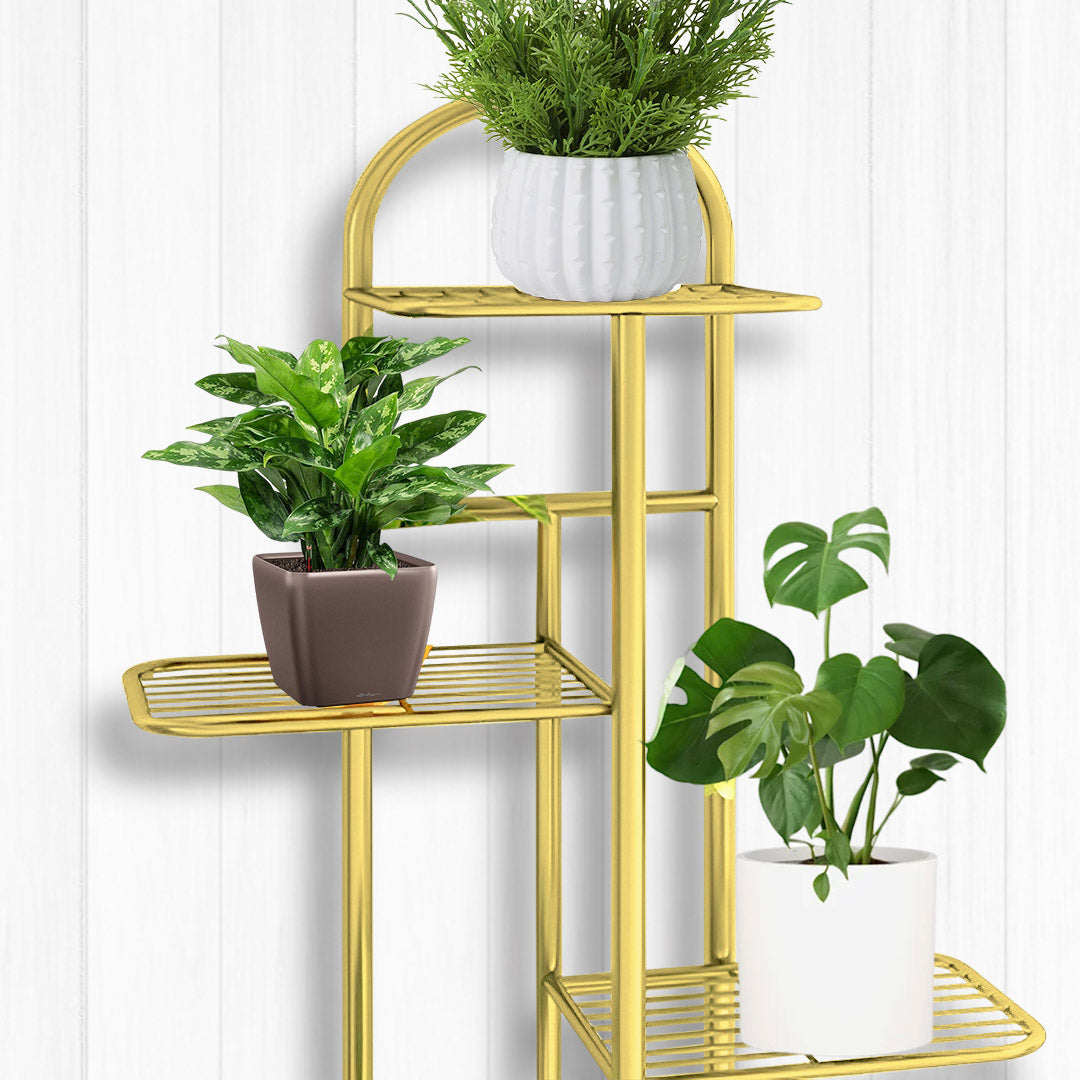 SOGA 5 Tier 6 Pots Gold Metal Plant Stand Flowerpot Display Shelf Rack Indoor Home Office Decor - Cafe Supply