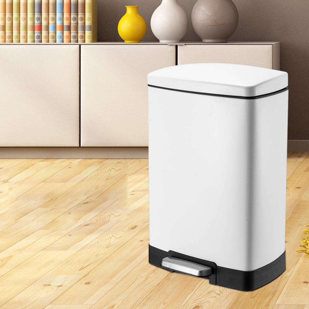 SOGA 2X Foot Pedal Stainless Steel Rubbish Recycling Garbage Waste Trash Bin Rectangular Shape 12L White - Cafe Supply
