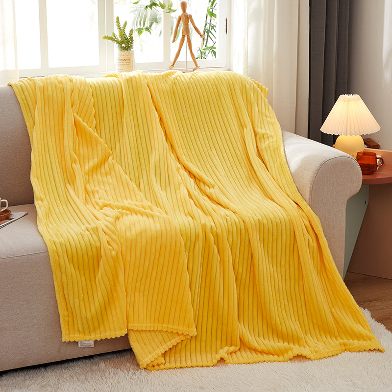 SOGA 2X Yellow Throw Blanket Warm Cozy Striped Pattern Thin Flannel Coverlet Fleece Bed Sofa Comforter - Cafe Supply