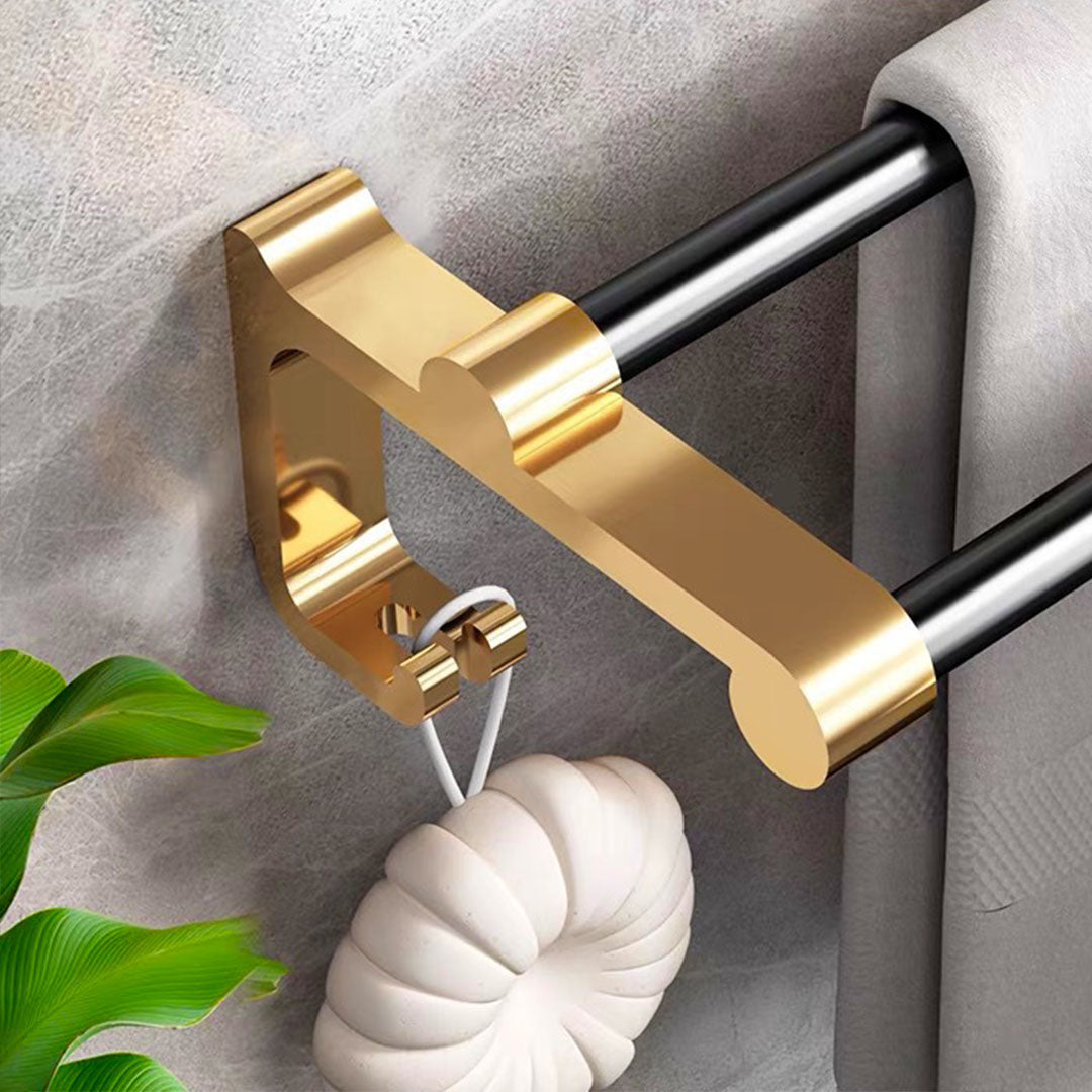 SOGA 61cm Wall-Mounted Double Pole Towel Holder Bathroom Organiser Rail Hanger with Hooks - Cafe Supply