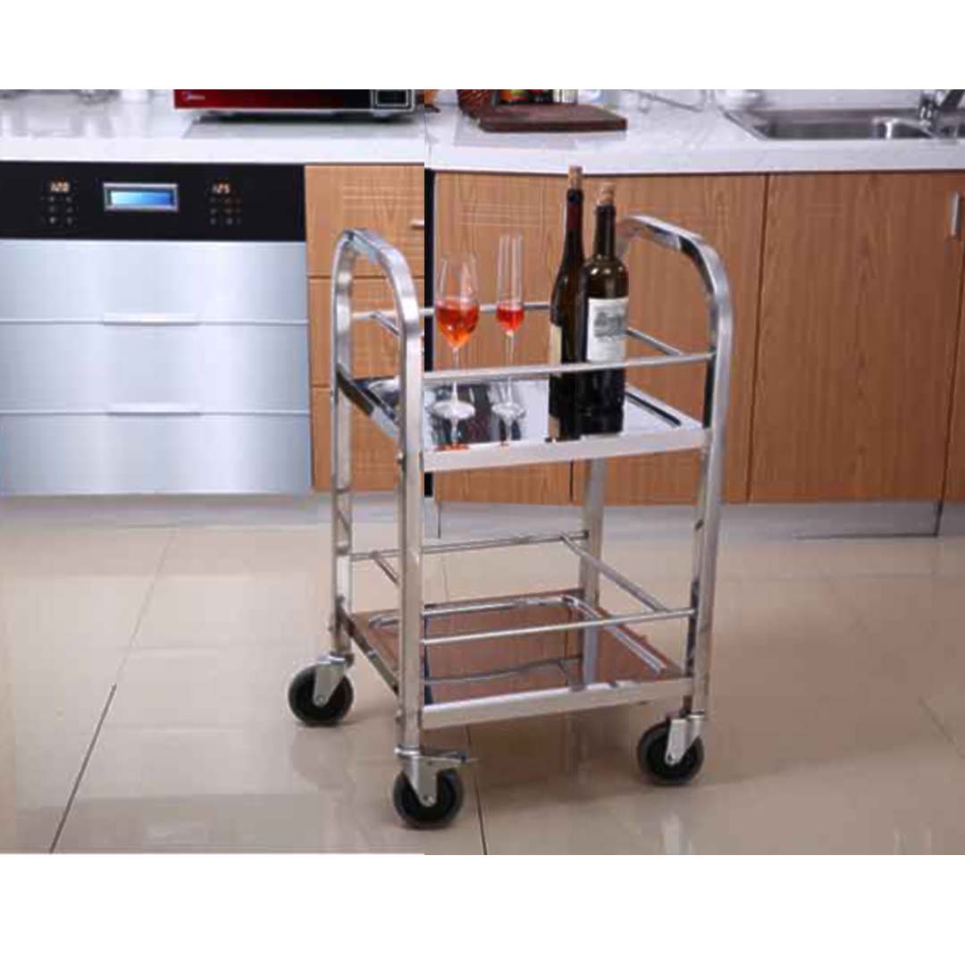 SOGA 2 Tier 500x500x950 Stainless Steel Square Tube Drink Wine Food Utility Cart - Cafe Supply