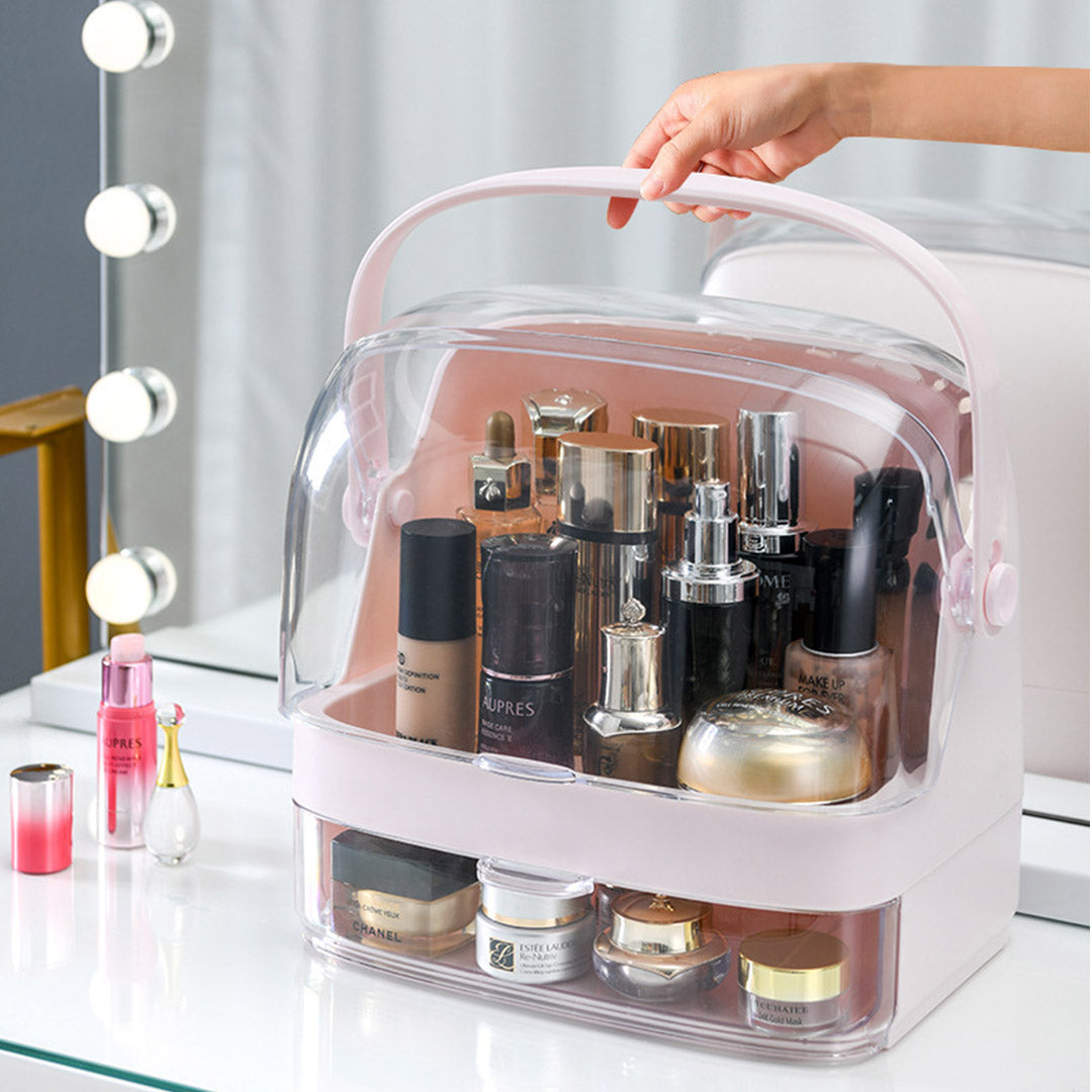 SOGA 2X 2 Tier Pink Countertop Makeup Cosmetic Storage Organiser Skincare Holder Jewelry Storage Box with Handle - Cafe Supply