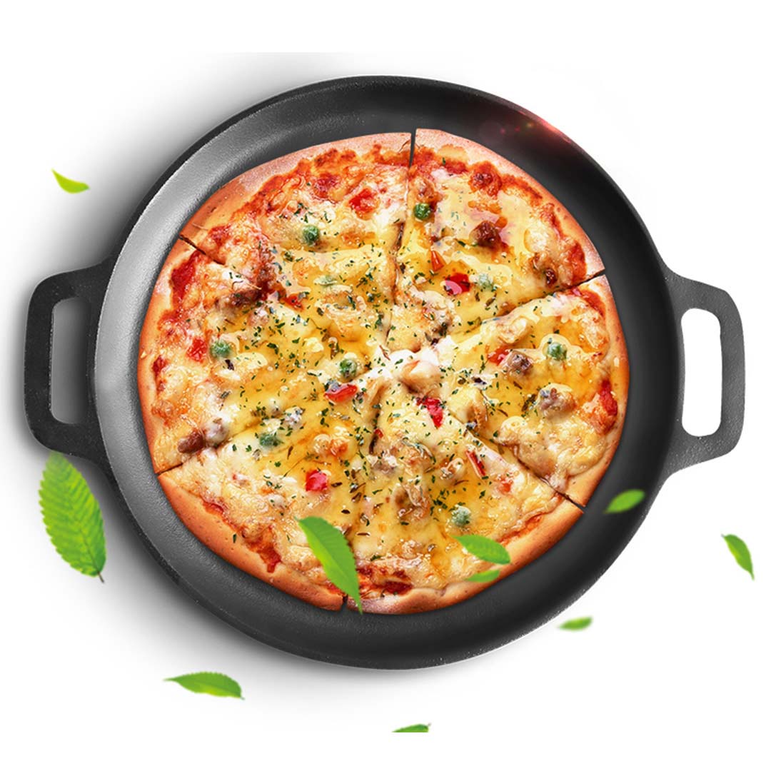 SOGA 2X Cast Iron 35cm Frying Pan Skillet Coating Steak Sizzle Platter - Cafe Supply