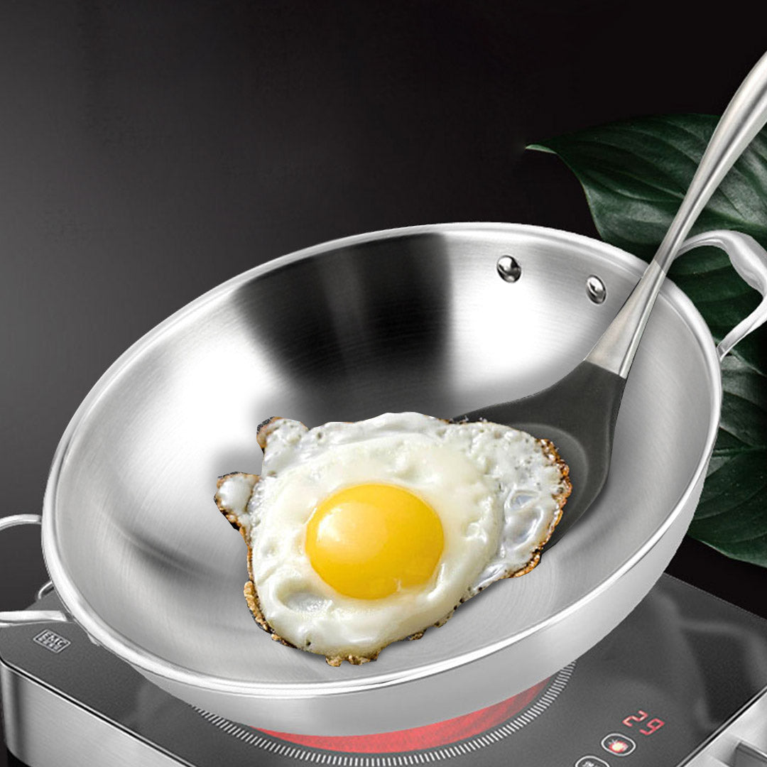 SOGA 2X 3-Ply 38cm Stainless Steel Double Handle Wok Frying Fry Pan Skillet with Lid - Cafe Supply