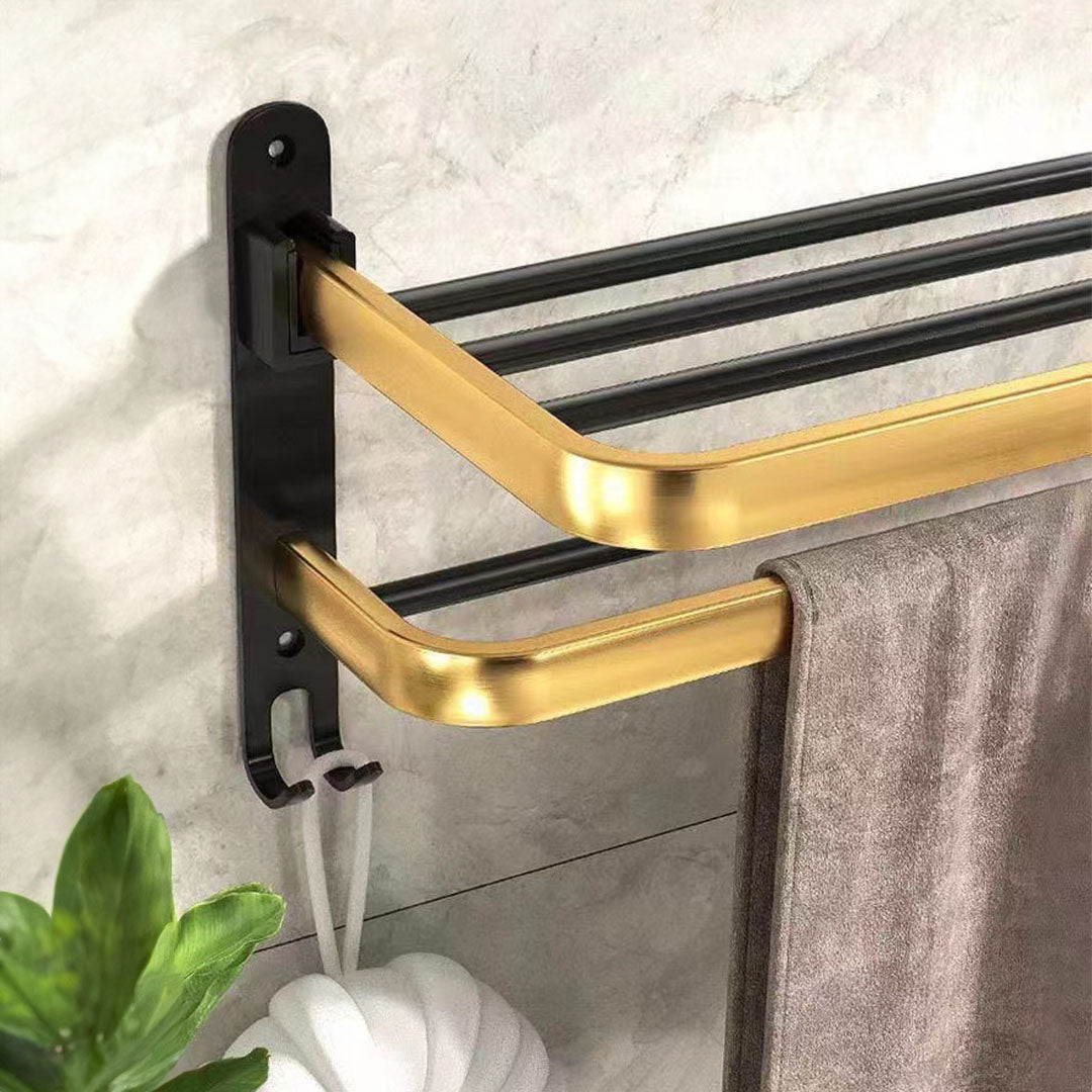 SOGA 2X 62cm Wall-Mounted Double Pole Towel Holder Bathroom Organiser Rail Hanger with Hooks - Cafe Supply