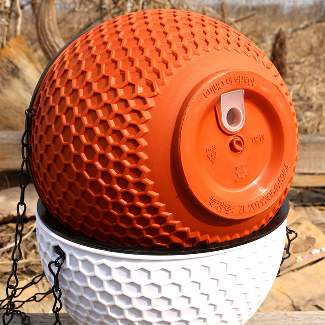 SOGA 2X Red Small Hanging Resin Flower Pot Self Watering Basket Planter Outdoor Garden Decor - Cafe Supply