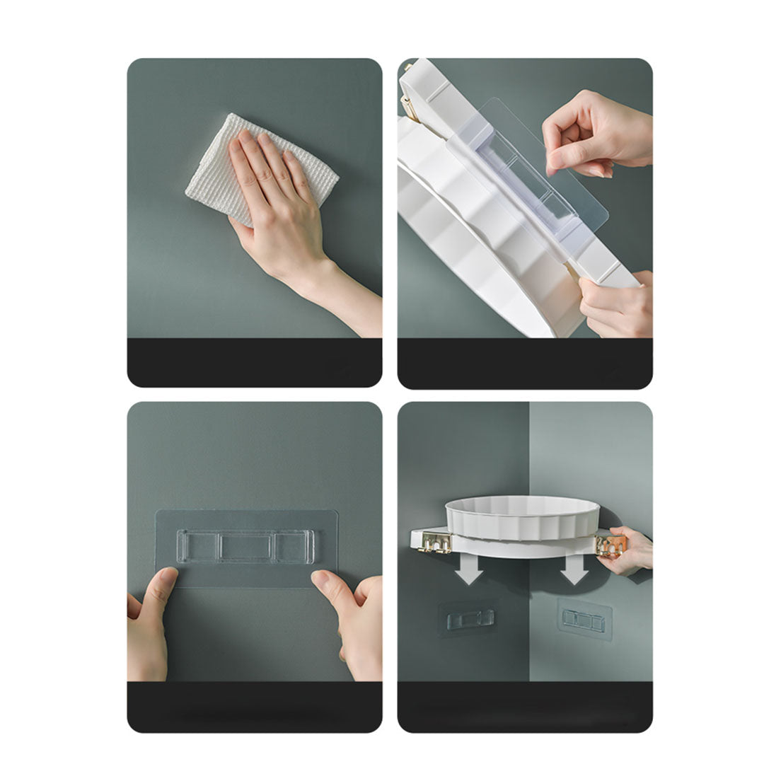 SOGA White 360 Degree Wall-Mounted Rotating Bathroom Organiser Corner Vanity Rack Toilet Adhesive Storage Shelf - Cafe Supply