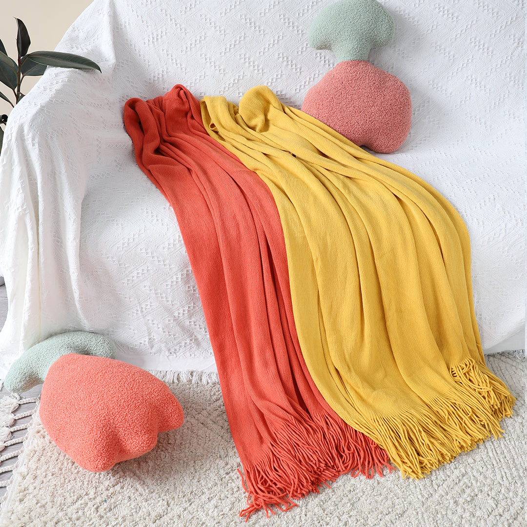 SOGA Orange Acrylic Knitted Throw Blanket Solid Fringed Warm Cozy Woven Cover Couch Bed Sofa Home Decor - Cafe Supply