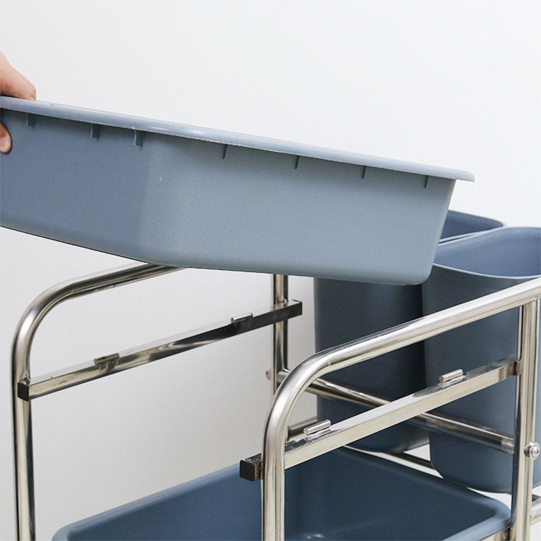 SOGA 2X 3 Tier Food Trolley Food Waste Cart Five Buckets Kitchen Food Utility 80x43x89cm Round - Cafe Supply