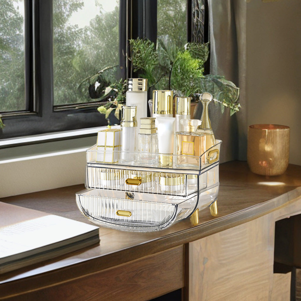 SOGA 2X 3 Tier Transparent Multifunctional Countertop Cosmetic Storage Makeup Skincare Holder Jewelry Cabinet Bathroom Desk Drawer Vanity Organiser - Cafe Supply