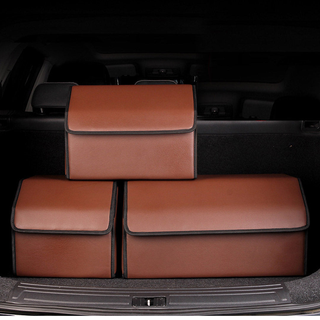 SOGA Leather Car Boot Collapsible Foldable Trunk Cargo Organizer Portable Storage Box Coffee Small - Cafe Supply