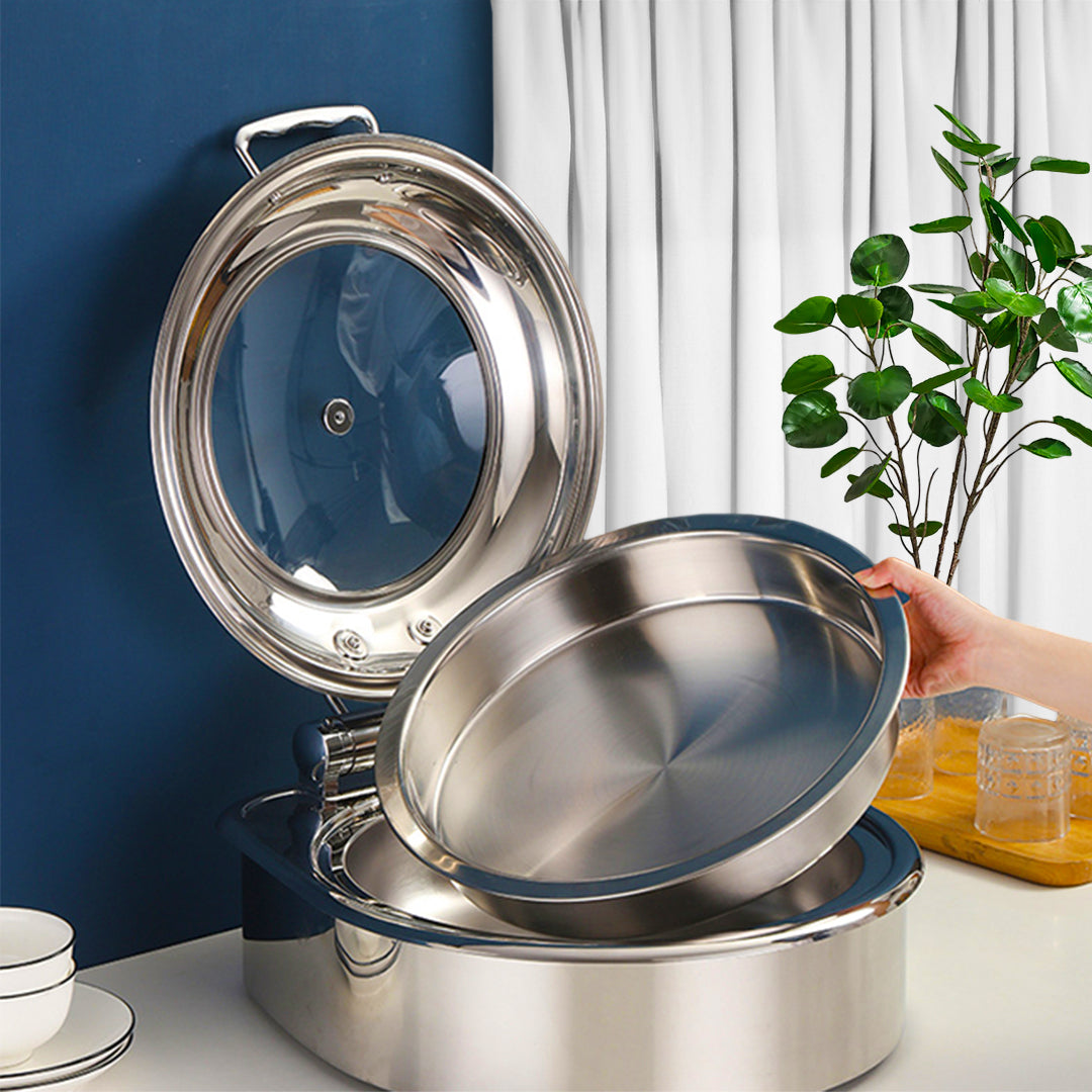 SOGA Stainless Steel Round Chafing Dish Tray Buffet Cater Food Warmer Chafer with Top Lid - Cafe Supply