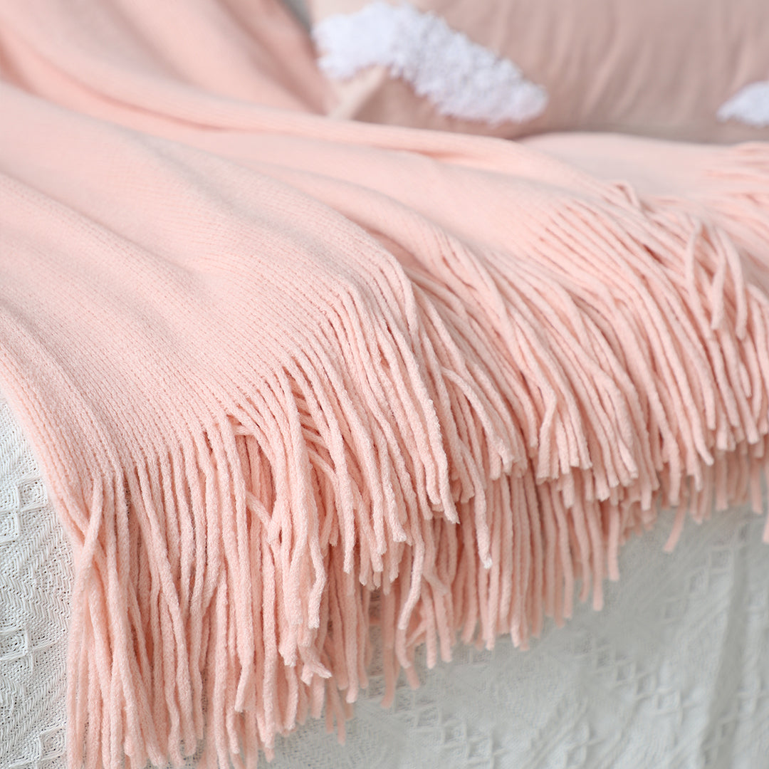 SOGA Pink Acrylic Knitted Throw Blanket Solid Fringed Warm Cozy Woven Cover Couch Bed Sofa Home Decor - Cafe Supply