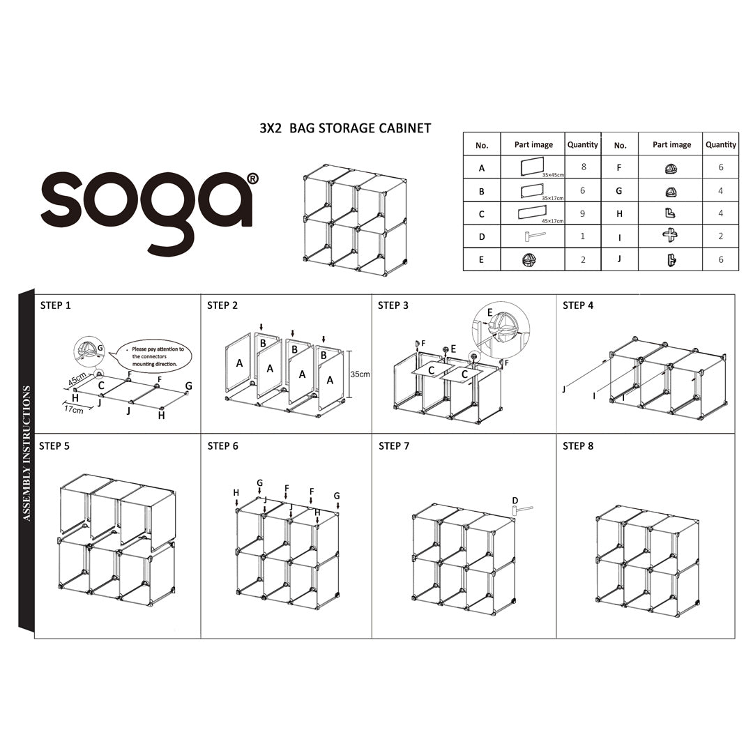 SOGA 2X 3 Tier Multifunctional PP Plastic Bag Box Portable Cubby DIY Storage Shelves Stackable Handbag Purse Organiser - Cafe Supply