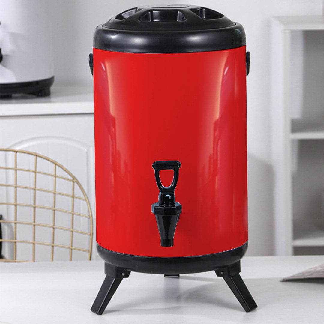 SOGA 2X 16L Stainless Steel Insulated Milk Tea Barrel Hot and Cold Beverage Dispenser Container with Faucet Red - Cafe Supply
