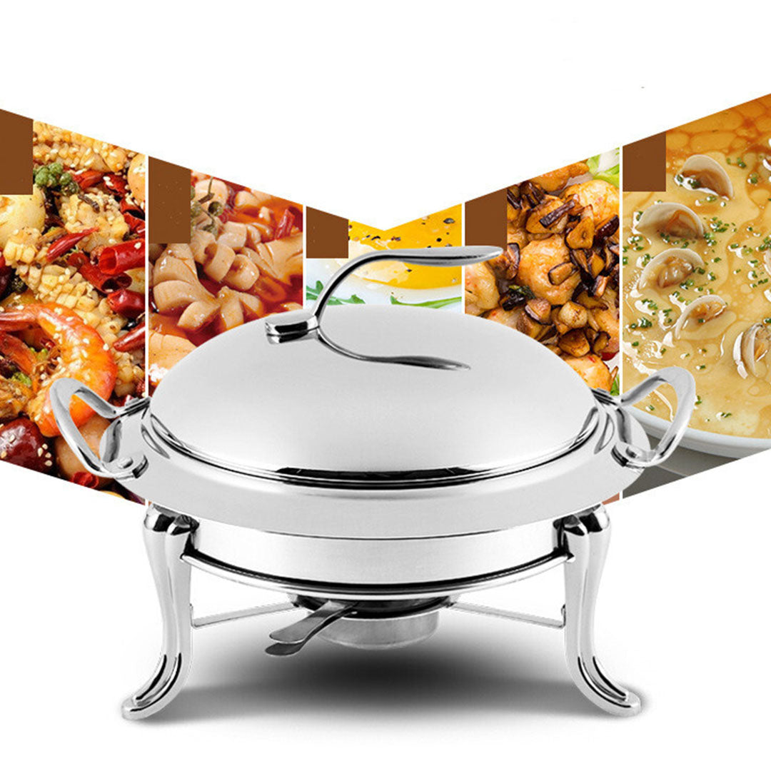 SOGA 4X Stainless Steel Gold Accents Round Buffet Chafing Dish Cater Food Warmer Chafer with Glass Top Lid - Cafe Supply