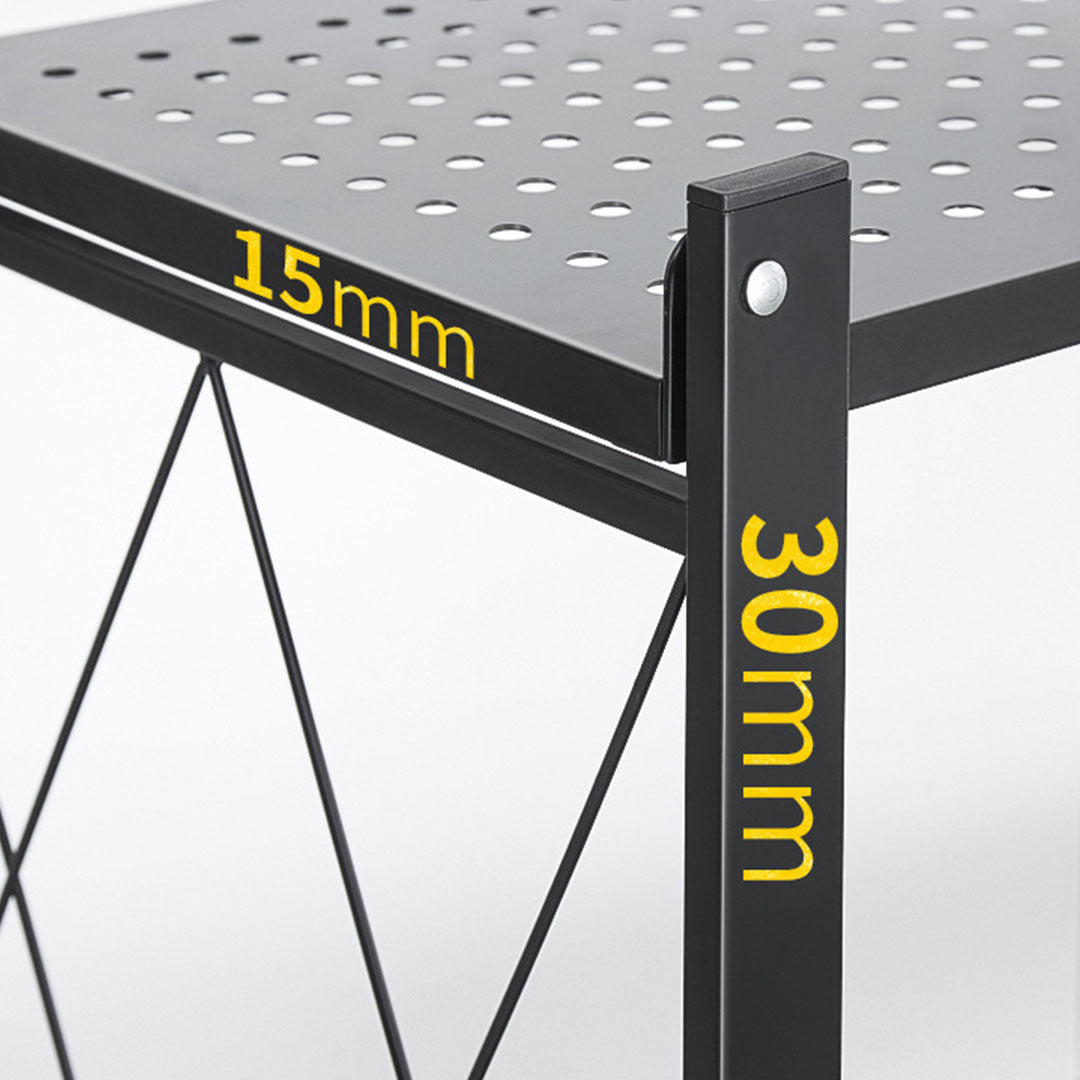 SOGA 3 Tier Steel Black Foldable Kitchen Cart Multi-Functional Shelves Portable Storage Organizer with Wheels - Cafe Supply