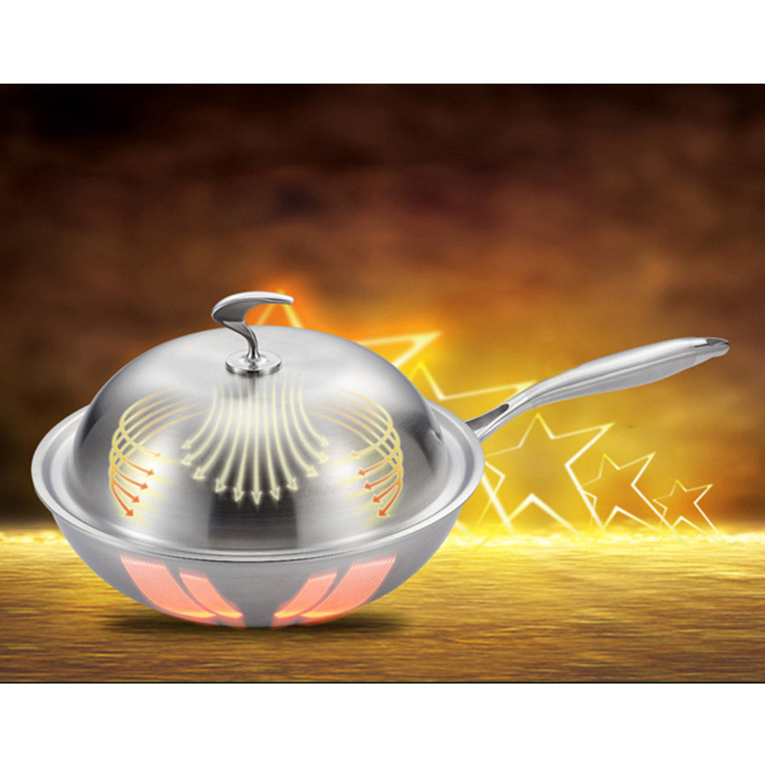 SOGA 18/10 Stainless Steel Fry Pan 32cm Frying Pan Top Grade Cooking Skillet with Lid - Cafe Supply