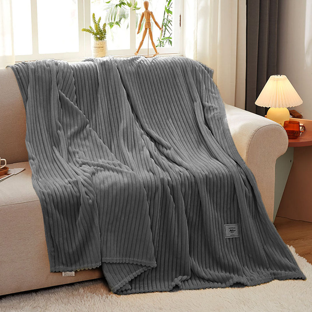SOGA 2X GreyThrow Blanket Warm Cozy Striped Pattern Thin Flannel Coverlet Fleece Bed Sofa Comforter - Cafe Supply
