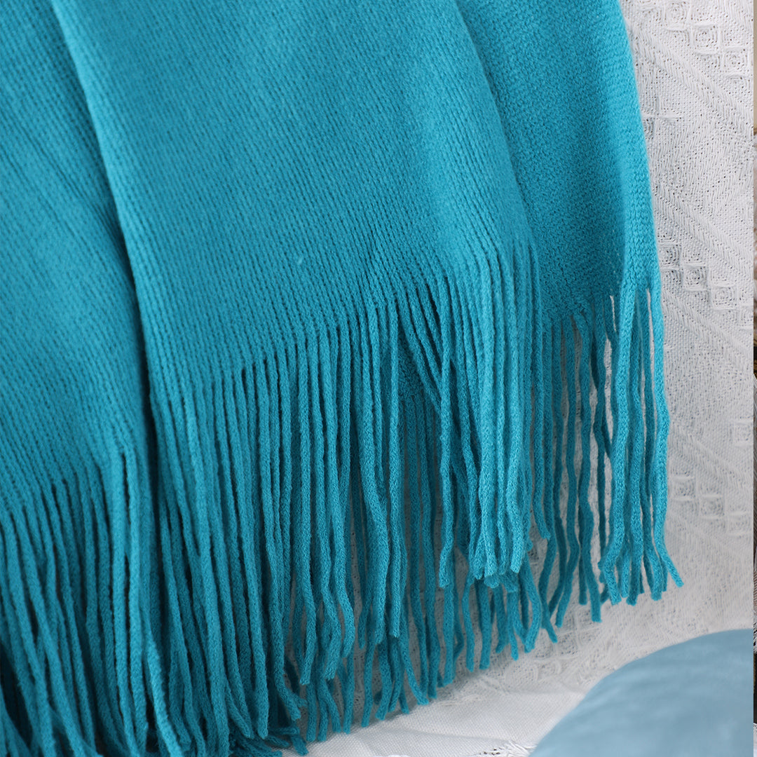SOGA 2X Blue Acrylic Knitted Throw Blanket Solid Fringed Warm Cozy Woven Cover Couch Bed Sofa Home Decor - Cafe Supply