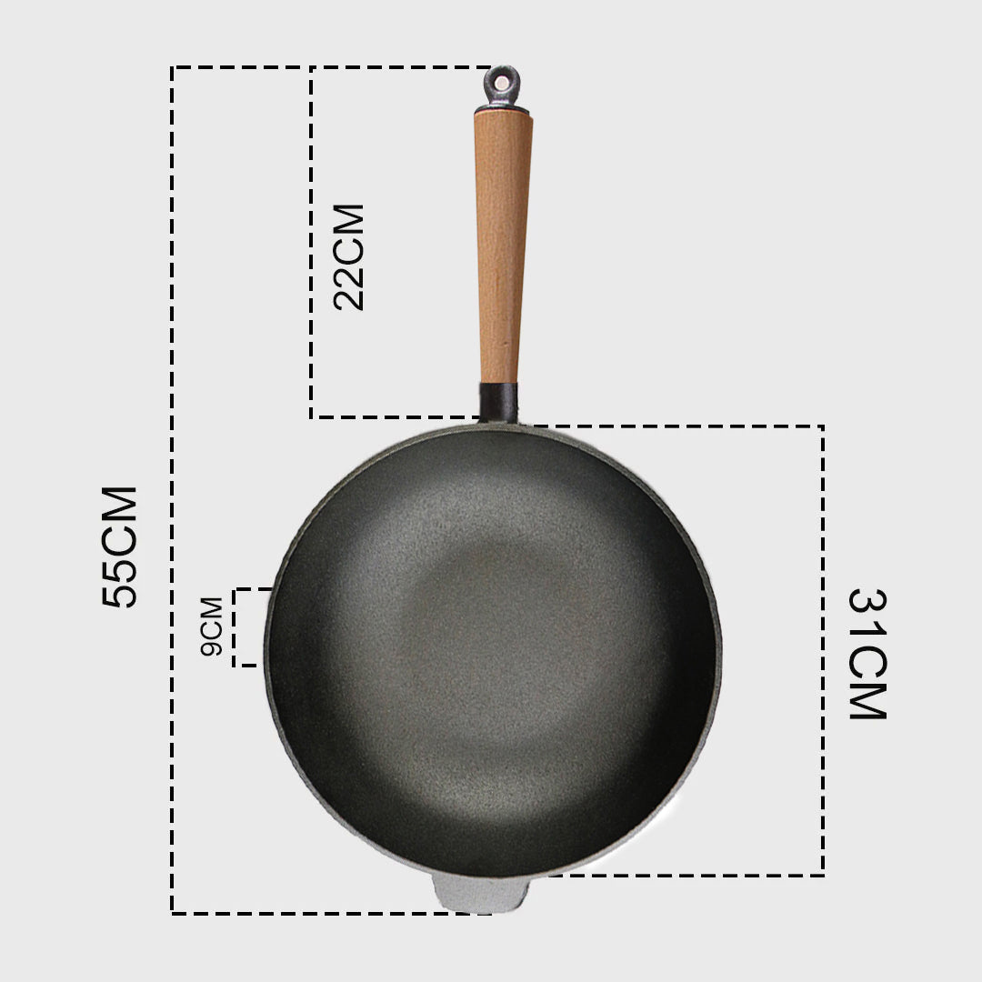SOGA 2X 31cm Commercial Cast Iron Wok Round Bottom FryPan Home Cooking Skillet - Cafe Supply