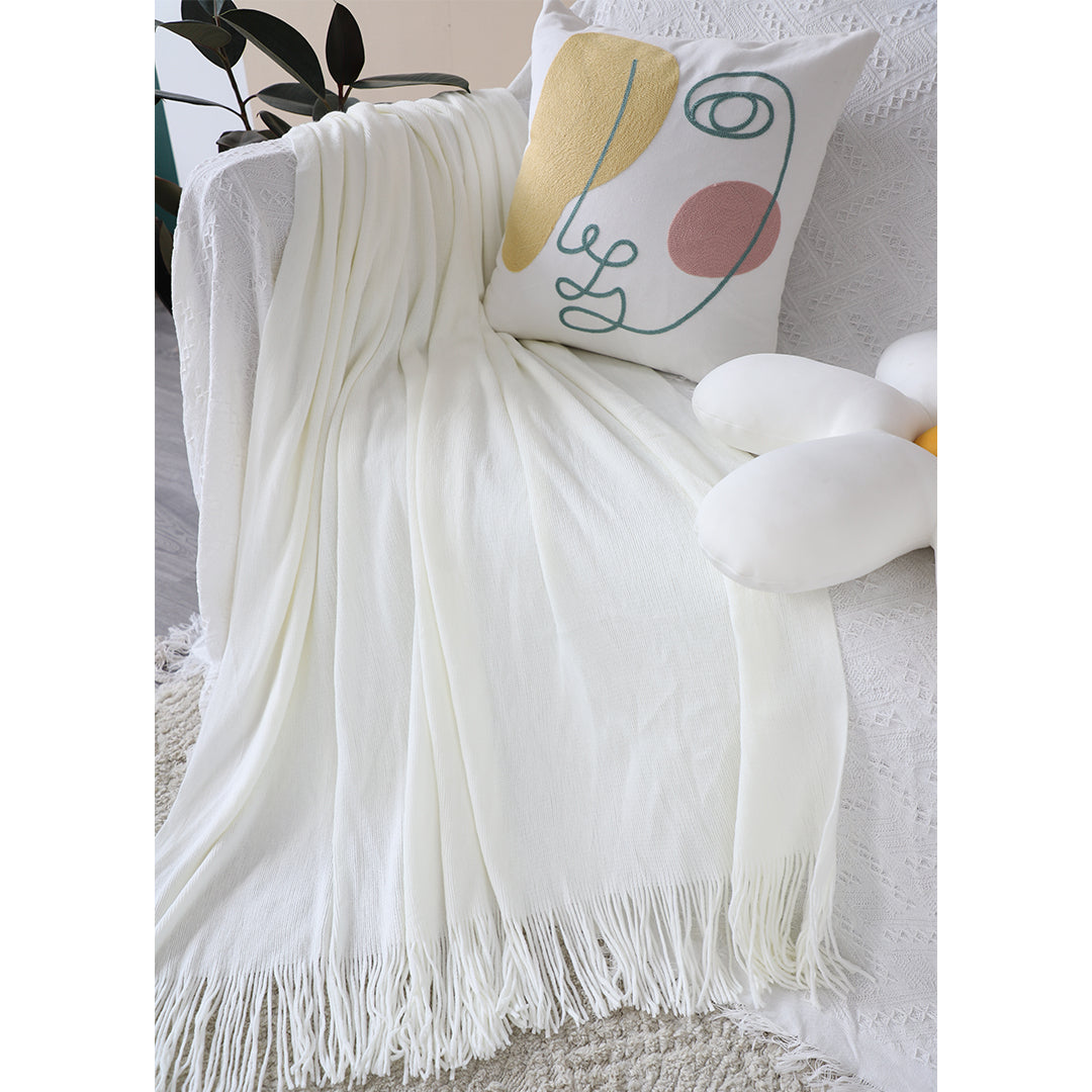 SOGA White Acrylic Knitted Throw Blanket Solid Fringed Warm Cozy Woven Cover Couch Bed Sofa Home Decor - Cafe Supply